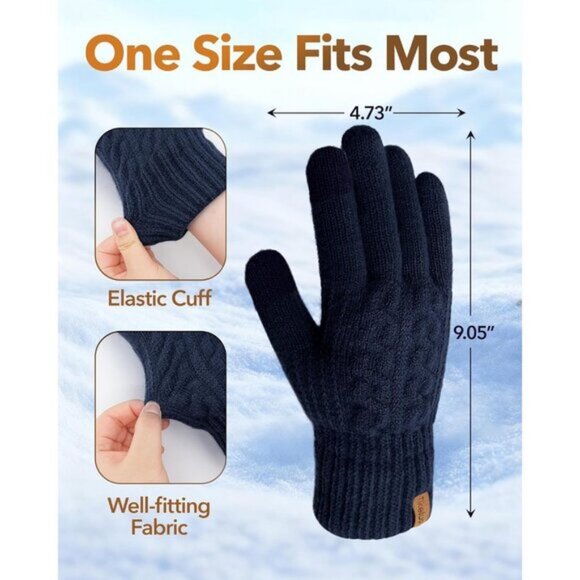 ⚡Women & Men Navy Blue Winter Touch Screen Warm Thick Fleece Lined Knit Gloves - Picture 2 of 7